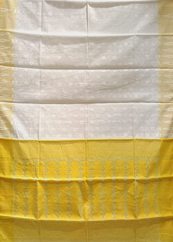 Yellow Jamdani Cotton Saree Without Blouse Piece