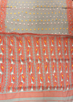 Grey Jamdani Cotton Saree Without Blouse Piece