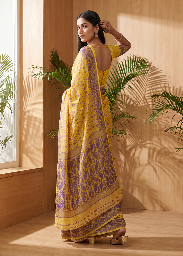 Yellow Jamdani Cotton Saree Without Blouse Piece