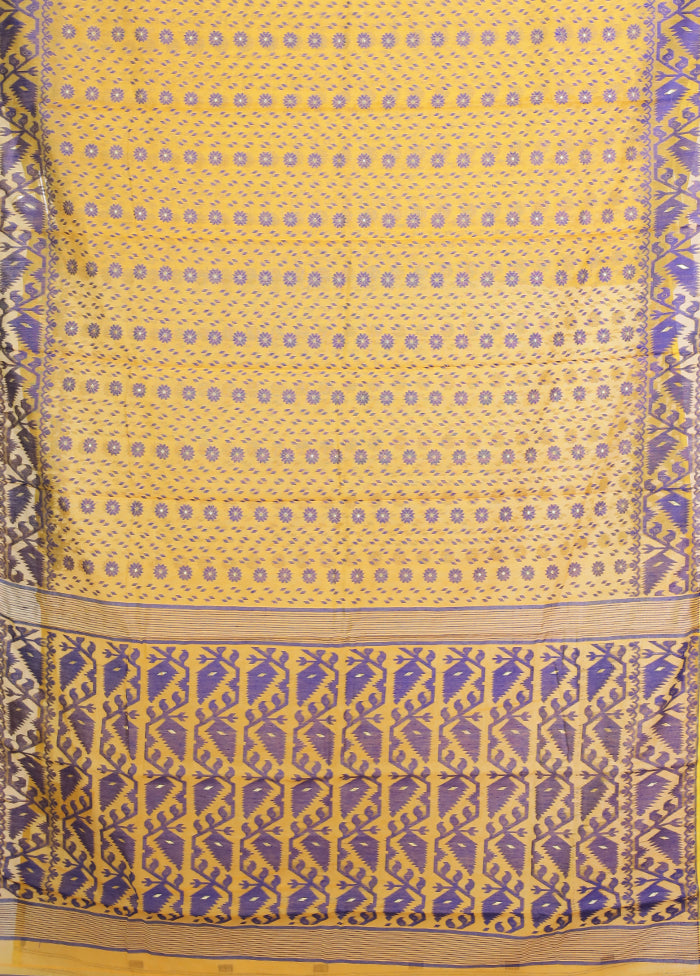 Yellow Jamdani Cotton Saree Without Blouse Piece