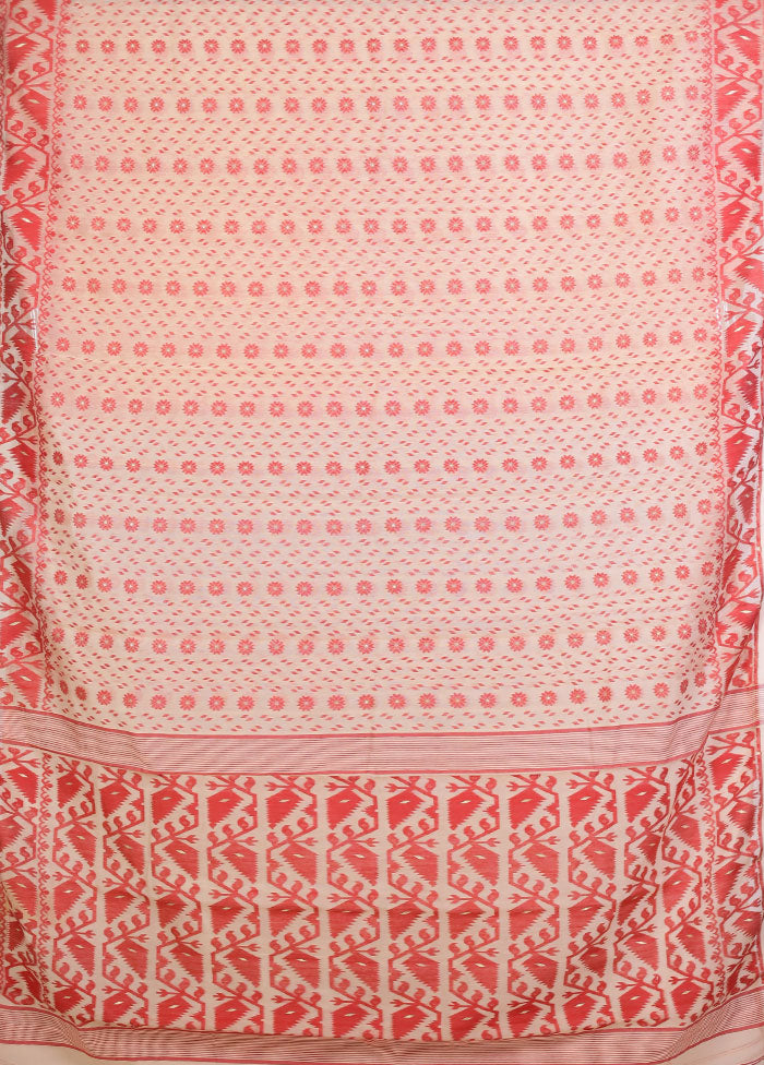 Cream Jamdani Cotton Saree Without Blouse Piece