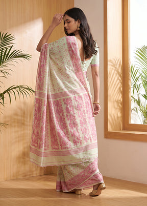 Green Jamdani Cotton Saree Without Blouse Piece