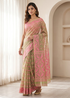 Green Jamdani Cotton Saree Without Blouse Piece