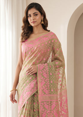 Green Jamdani Cotton Saree Without Blouse Piece