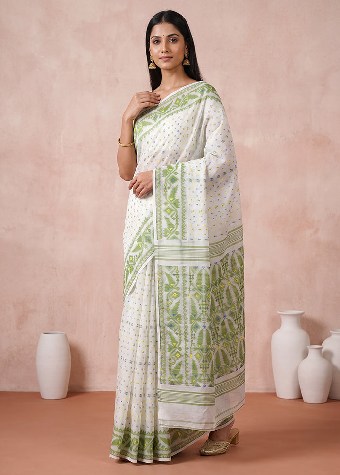 Green Jamdani Cotton Saree Without Blouse Piece