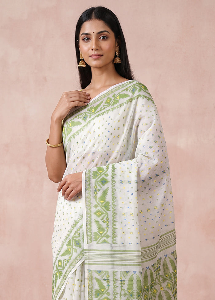Green Jamdani Cotton Saree Without Blouse Piece