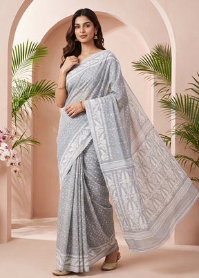 Grey Jamdani Cotton Saree Without Blouse Piece