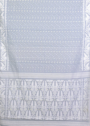Grey Jamdani Cotton Saree Without Blouse Piece