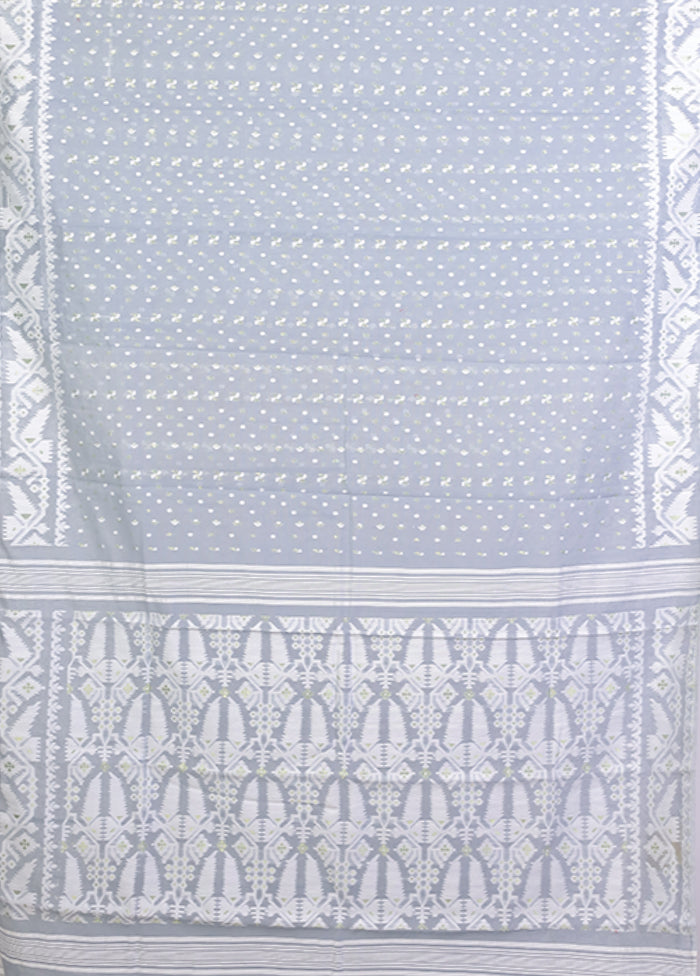 Grey Jamdani Cotton Saree Without Blouse Piece
