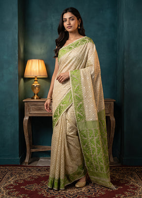 Green Jamdani Cotton Saree Without Blouse Piece