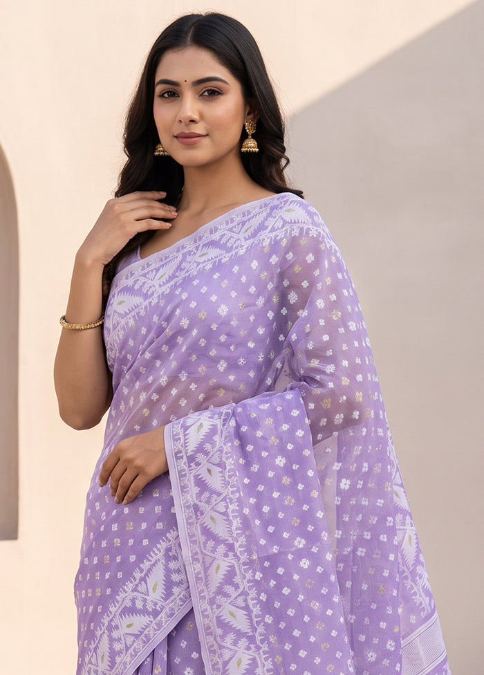 Purple Jamdani Cotton Saree Without Blouse Piece