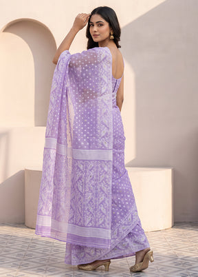 Purple Jamdani Cotton Saree Without Blouse Piece