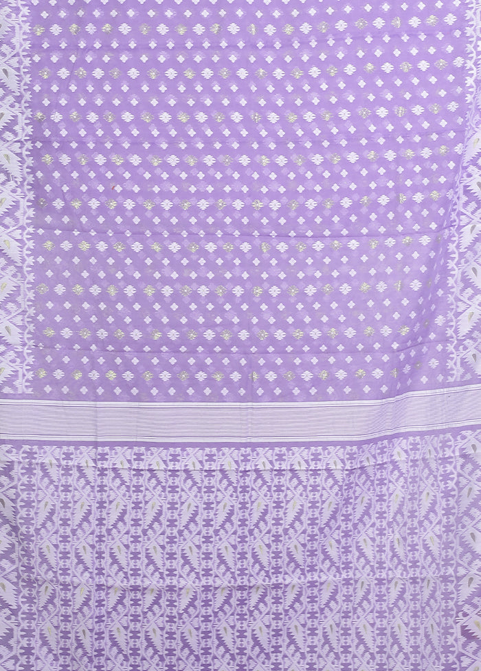 Purple Jamdani Cotton Saree Without Blouse Piece