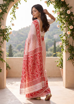 White Jamdani Cotton Saree Without Blouse Piece