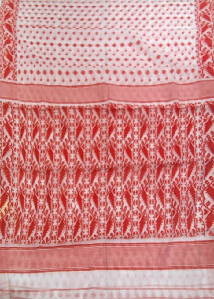 White Jamdani Cotton Saree Without Blouse Piece