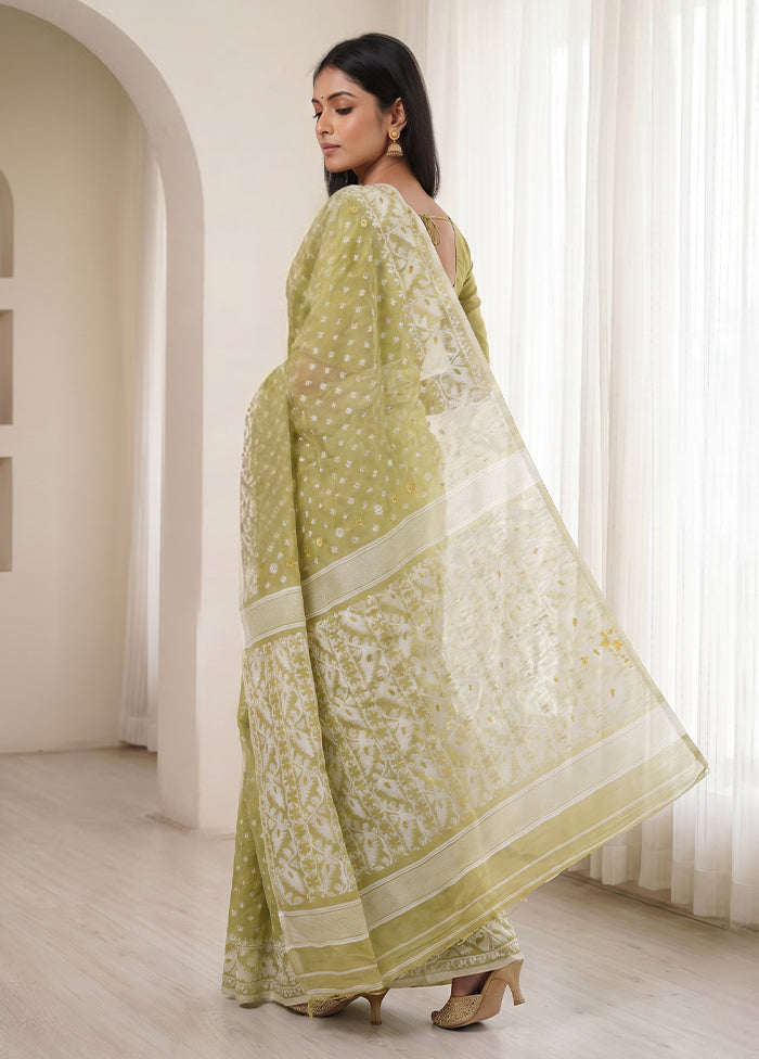 Green Jamdani Cotton Saree Without Blouse Piece