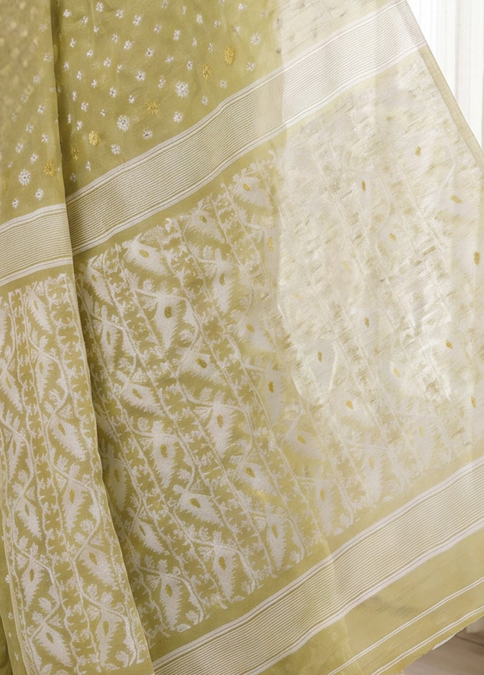 Green Jamdani Cotton Saree Without Blouse Piece