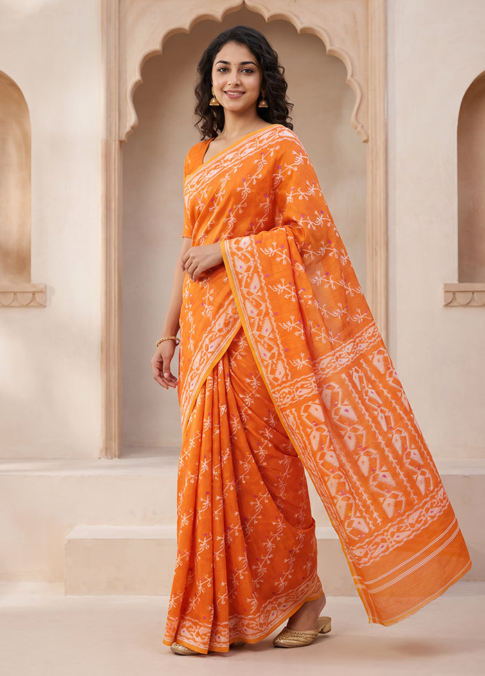 Orange Jamdani Cotton Saree Without Blouse Piece