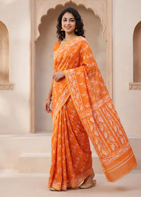 Orange Jamdani Cotton Saree Without Blouse Piece