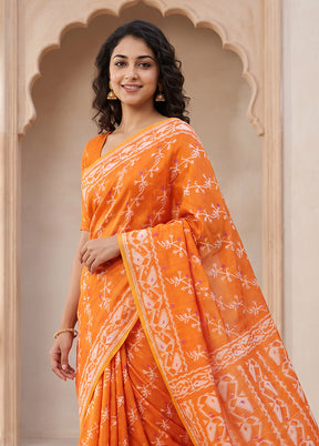Orange Jamdani Cotton Saree Without Blouse Piece