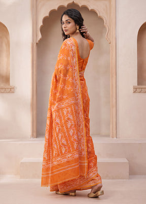 Orange Jamdani Cotton Saree Without Blouse Piece