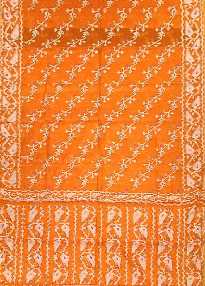 Orange Jamdani Cotton Saree Without Blouse Piece