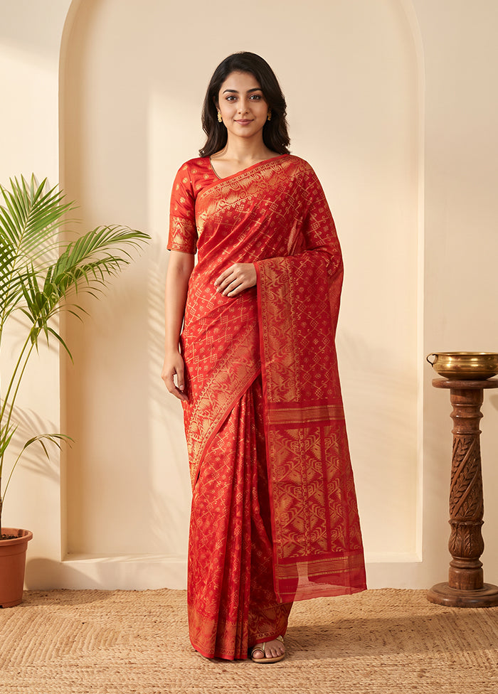 Red Jamdani Cotton Saree Without Blouse Piece