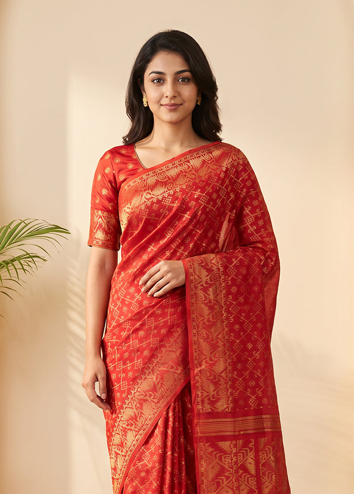 Red Jamdani Cotton Saree Without Blouse Piece