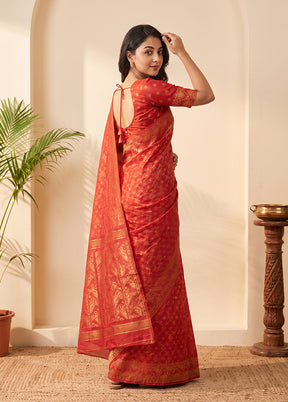 Red Jamdani Cotton Saree Without Blouse Piece