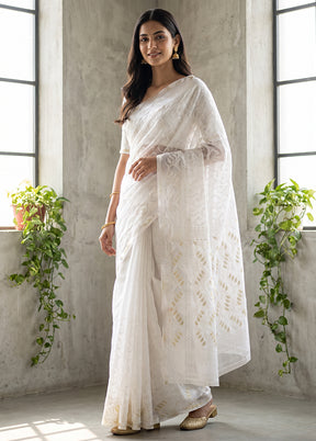 White Jamdani Cotton Saree Without Blouse Piece