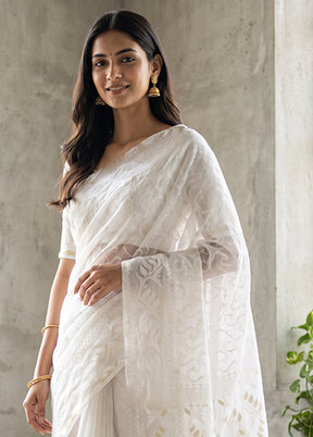 White Jamdani Cotton Saree Without Blouse Piece