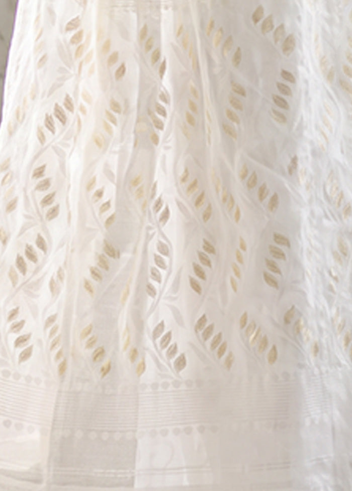 White Jamdani Cotton Saree Without Blouse Piece