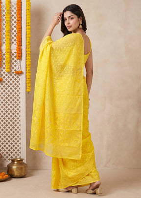 Yellow Jamdani Cotton Saree Without Blouse Piece