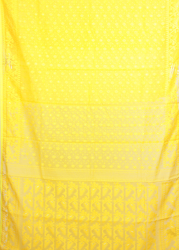 Yellow Jamdani Cotton Saree Without Blouse Piece