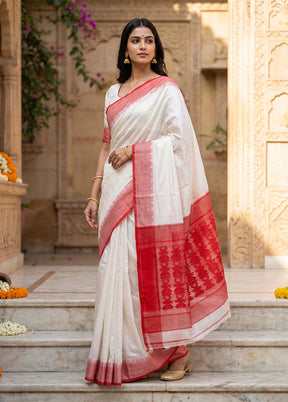 Red Jamdani Cotton Saree Without Blouse Piece