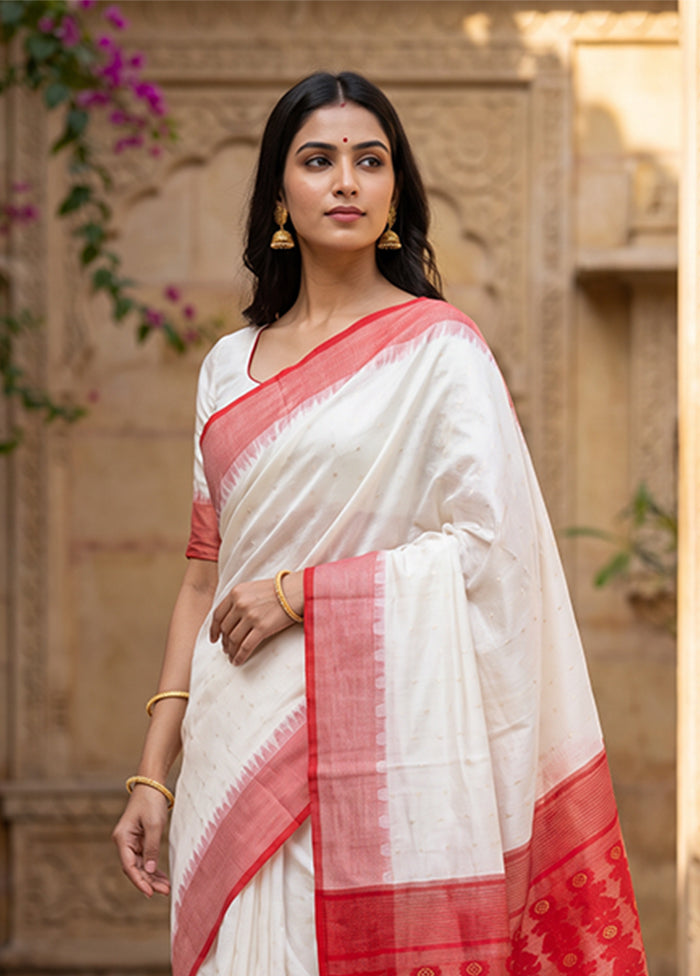 Red Jamdani Cotton Saree Without Blouse Piece