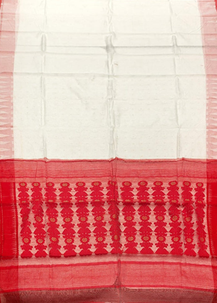 Red Jamdani Cotton Saree Without Blouse Piece