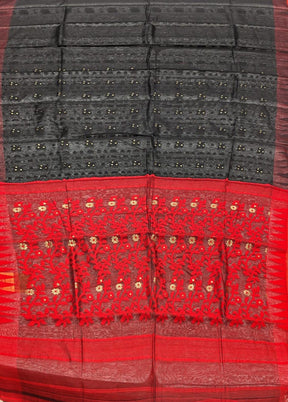 Maroon Jamdani Cotton Saree Without Blouse Piece