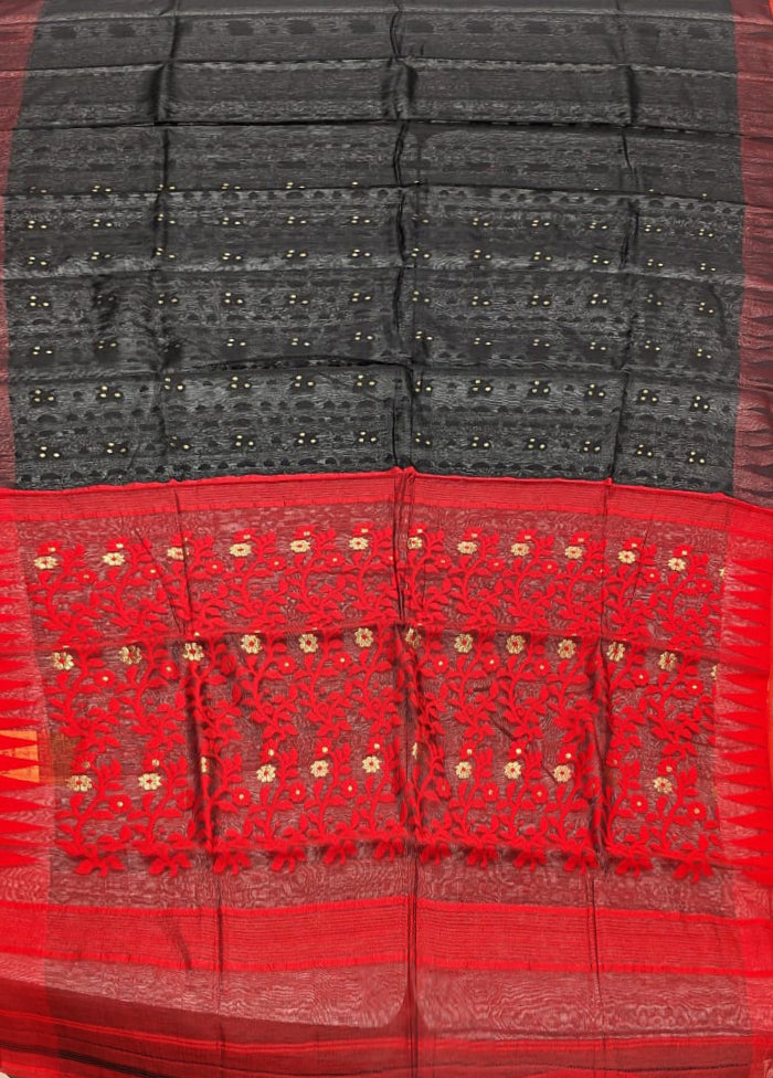 Maroon Jamdani Cotton Saree Without Blouse Piece
