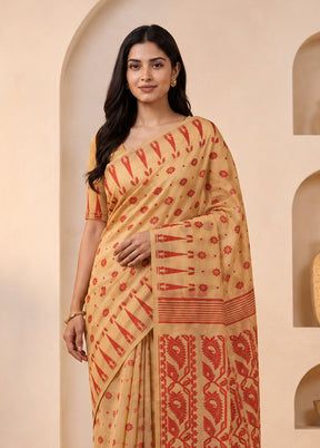 Cream Jamdani Cotton Saree Without Blouse Piece