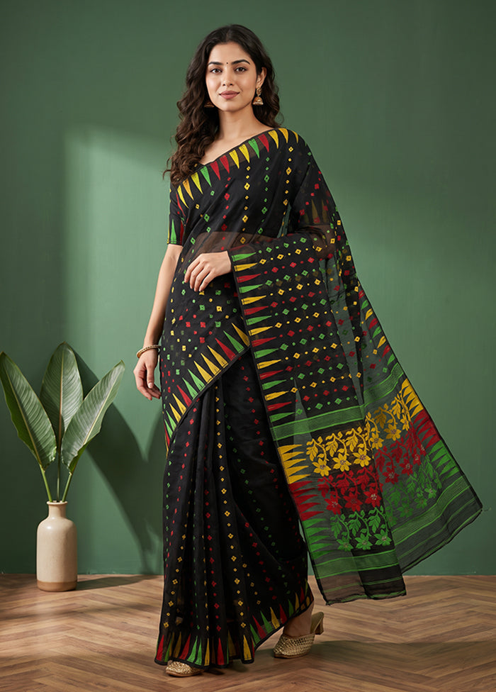 Black Jamdani Cotton Saree Without Blouse Piece