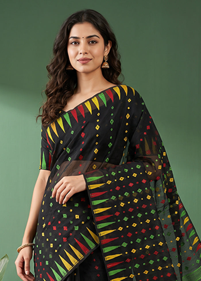Black Jamdani Cotton Saree Without Blouse Piece