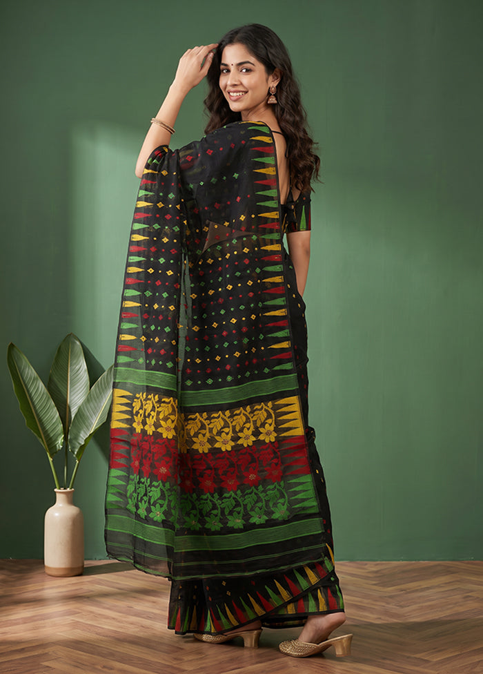 Black Jamdani Cotton Saree Without Blouse Piece