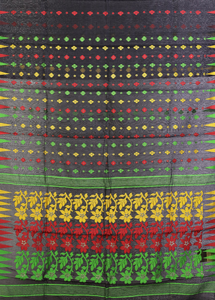 Black Jamdani Cotton Saree Without Blouse Piece