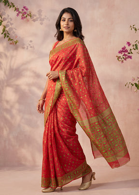 Red Jamdani Cotton Saree Without Blouse Piece
