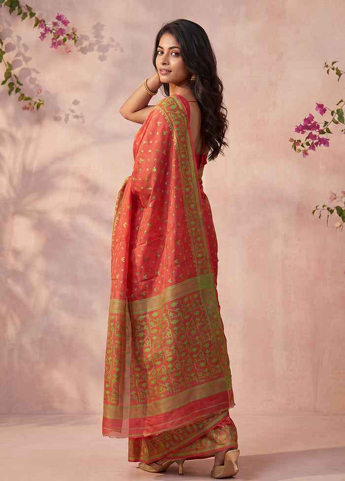 Red Jamdani Cotton Saree Without Blouse Piece
