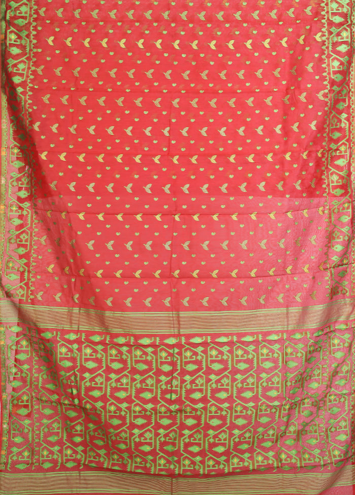 Red Jamdani Cotton Saree Without Blouse Piece
