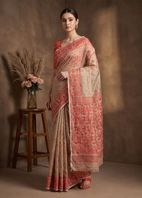 Cream Jamdani Cotton Saree Without Blouse Piece