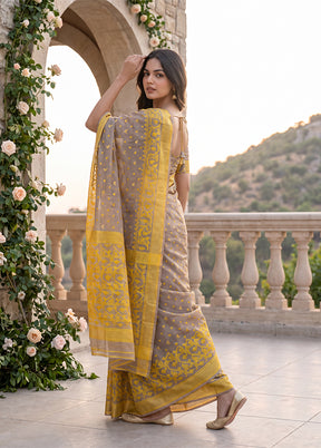 Cream Jamdani Cotton Saree Without Blouse Piece