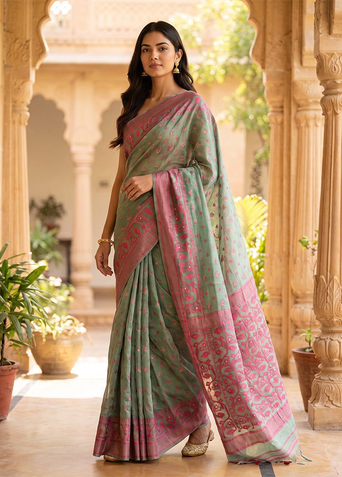Green Jamdani Cotton Saree Without Blouse Piece